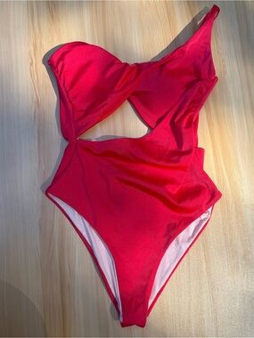 Baobab Collection Asymmetric One Piece Red BathingSuit Women’s Small NWT